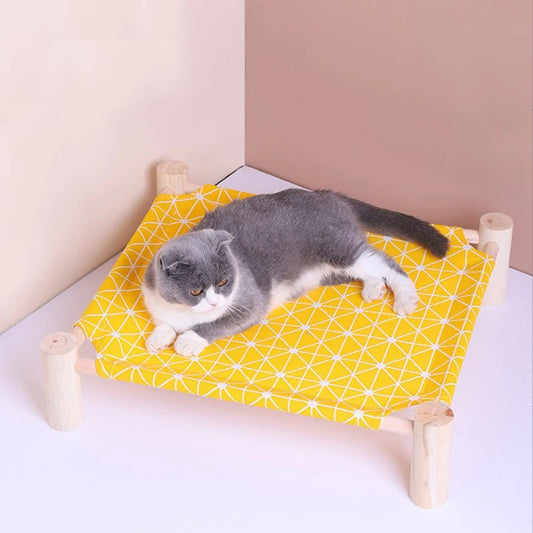 Wood Canvas Elevated Cat Bed, House, Hammocks, Lounge Bed for Small Rabbit Cats and Dogs, Durable Pet Supplies