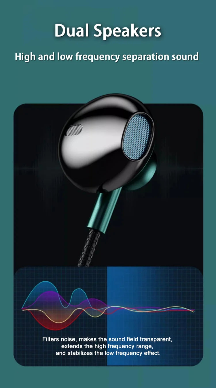 HiFi USB Type C Headphone Bass Stereo Volume Control Earbud  Mic 3.5mm Wired Earbuds For Galaxy Samsung S24 S23 Xiaomi Computer