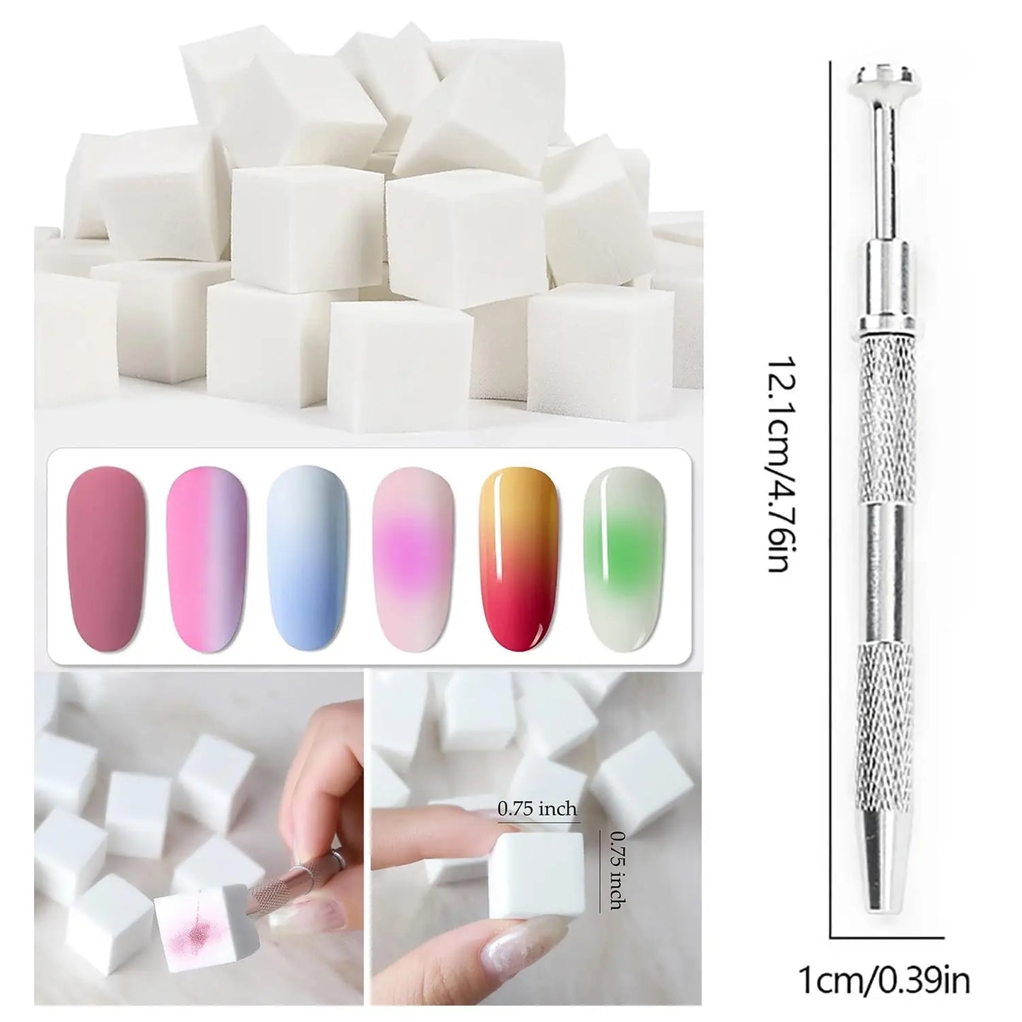 50pcs Ombre Sponge for Nails, Soft Gradient Nail Sponge with Grabbing Pen Ombre Nail Brush French Tip Tool Manicure Design Acces