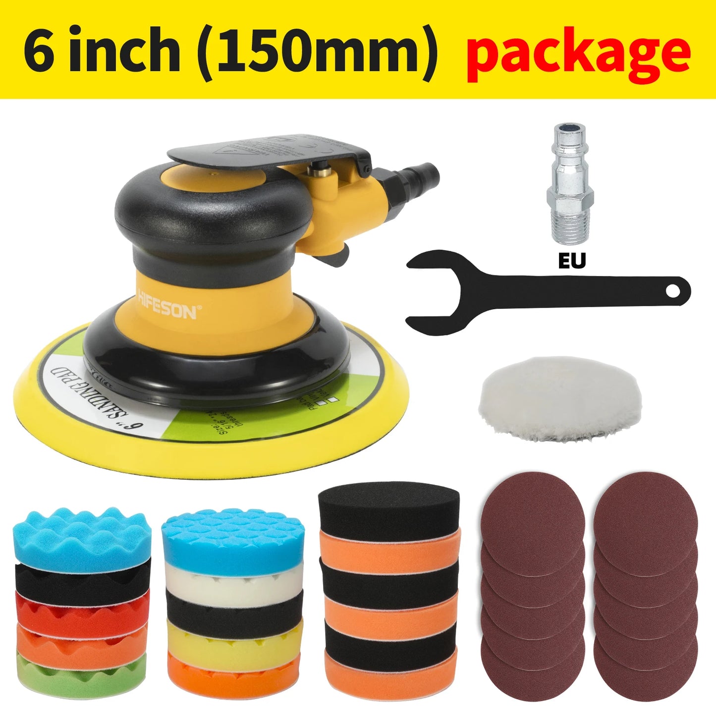 5/6 Inch Pneumatic Air Orbital Sander Polisher Tool Polishing Random Orbital Machine Grinder for Car Paint Care Rust Removal