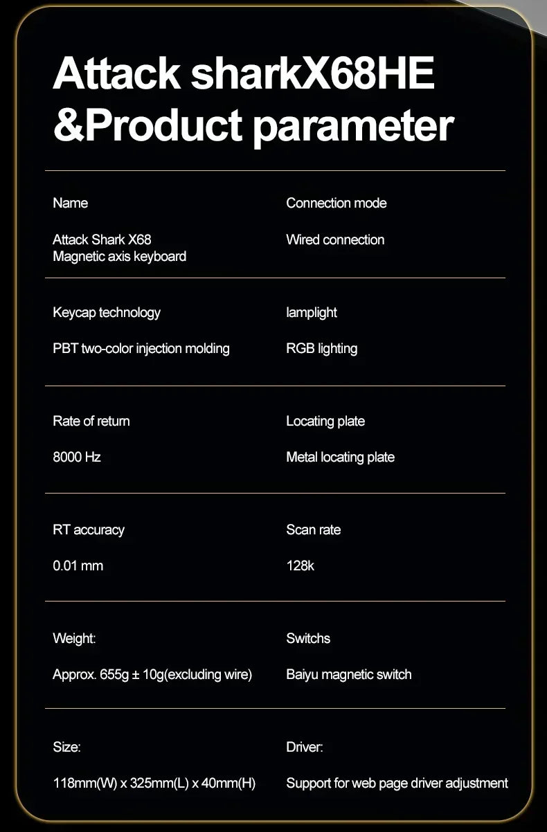 ATTACK SHARK X68HE Keyboard Magnetic Mechanical Gaming Wired Keyboard RGB 0.01mm Rapid Trigg 8000Hz SOCD/Rs 0.125ms 128K Rate