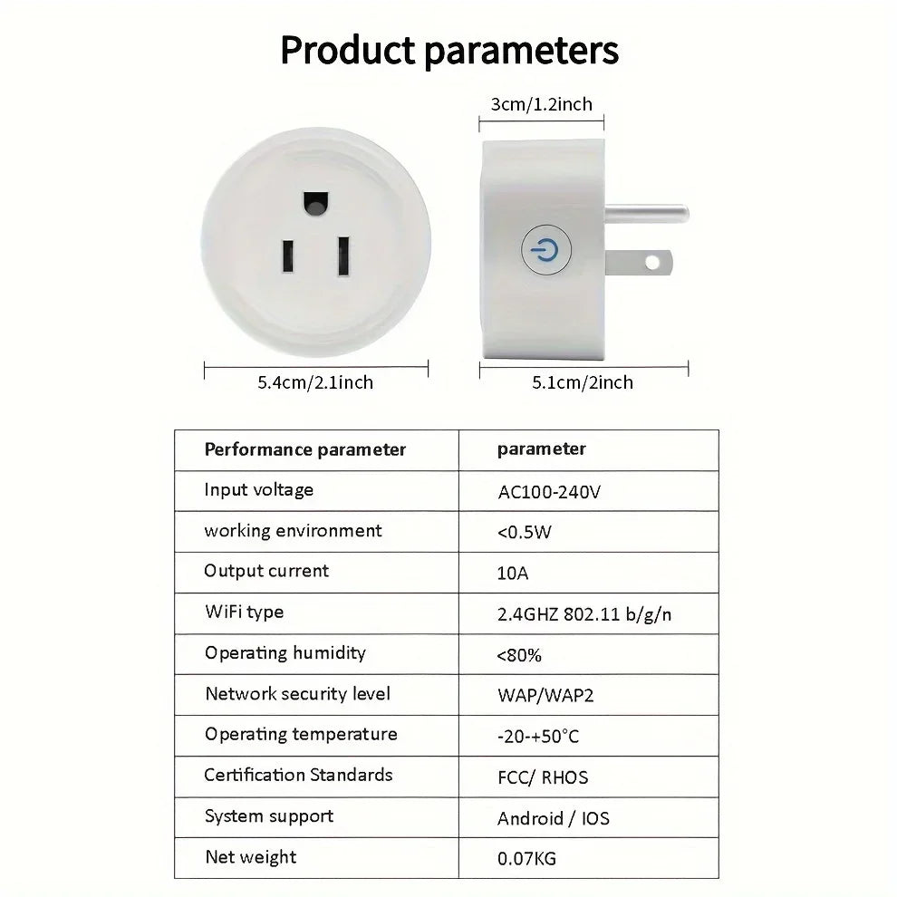 Smart WiFi Outlet Socket 10A US Plug Voice Control Alexa/Google Home Remote App Control Timer Countdown Device Share 85V-265V