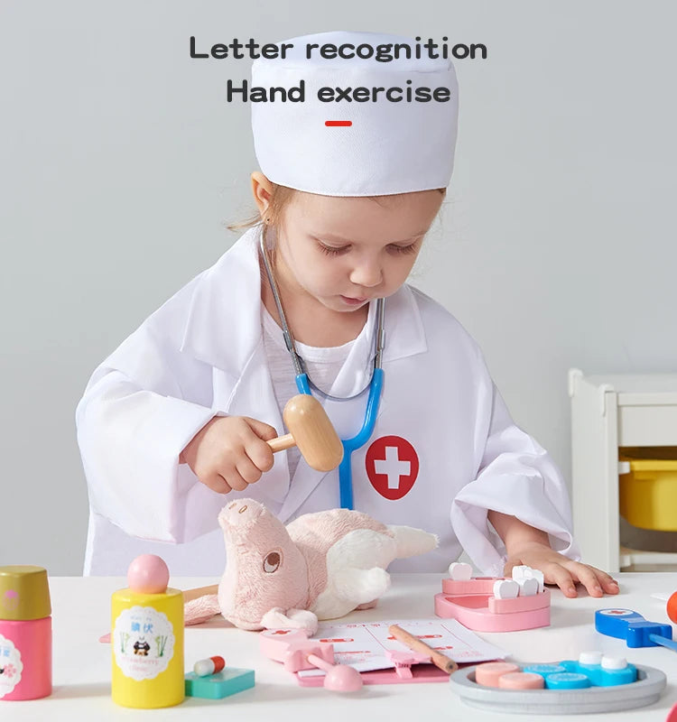 Children's wooden makeshift home simulation medicine box doctor set nurse boy girl baby role-playing toy