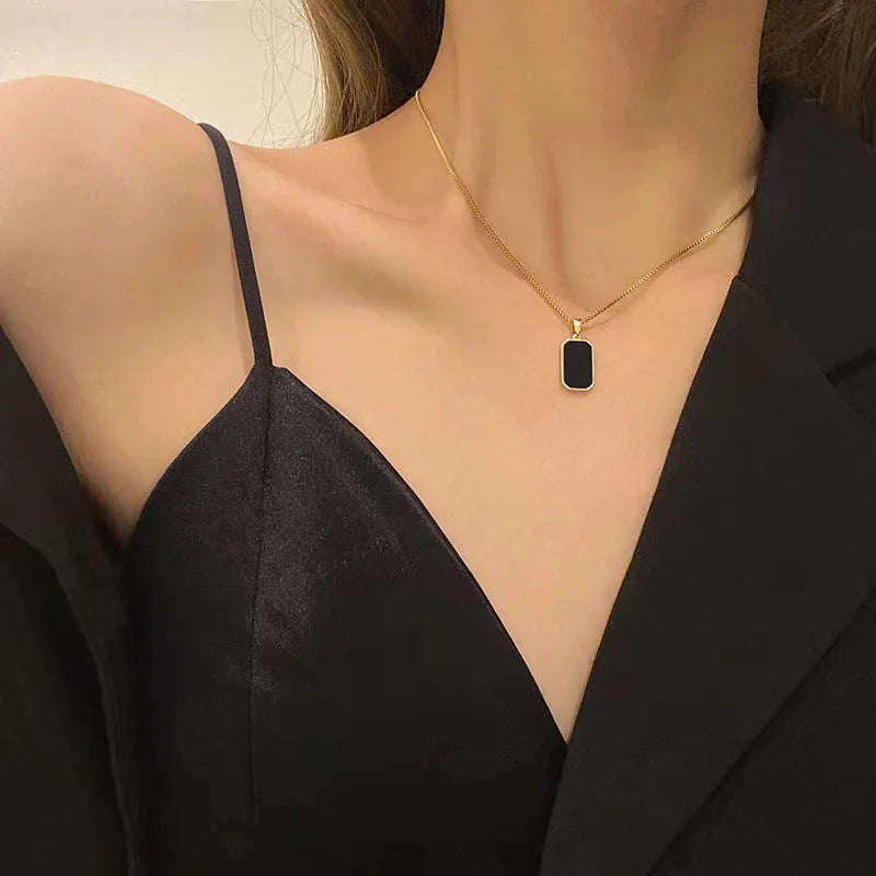 Women Neck Chain Black Exquisite Minimalist Square Pendant Choker Geometric Necklace Collar Chain Female Jewelry Party Gifts