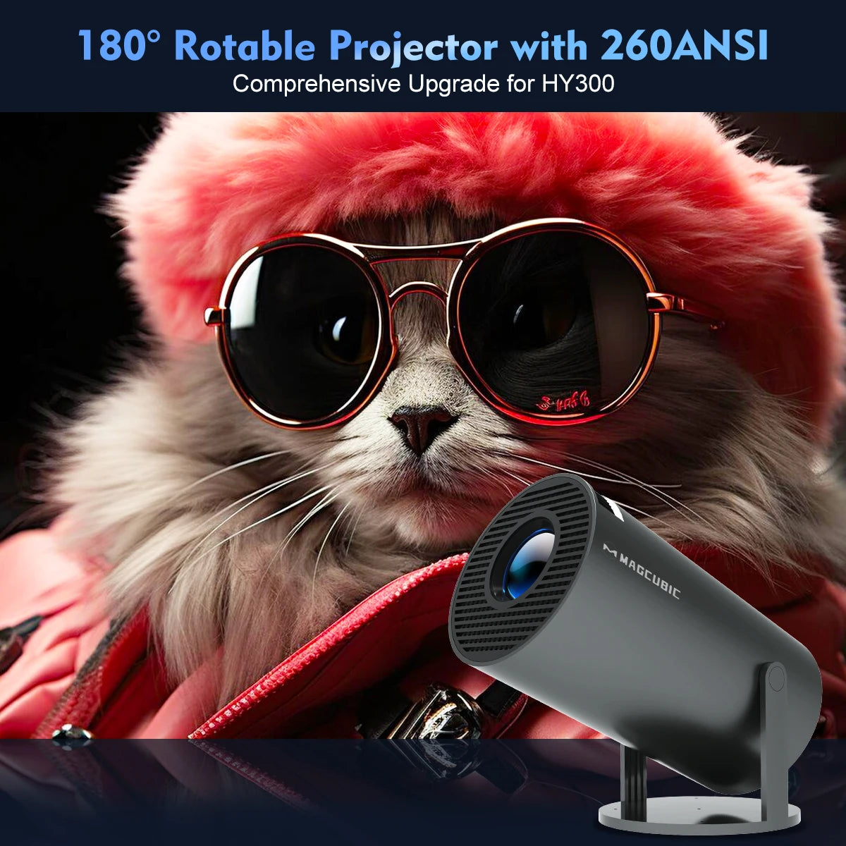 Magcubic Projector Android11 4K 1280*720P HY300 Pro Dual Wifi 260ANSI 180 Flexible BT5.0 Cinema Outdoor Portable Projetor