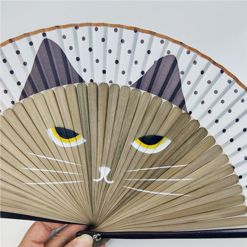 Cat Chinese Cartoon Silk Fashionable Japan style Hand Fans Popular Lovely Kitty fan Handheld Folding Women Girls show Fans