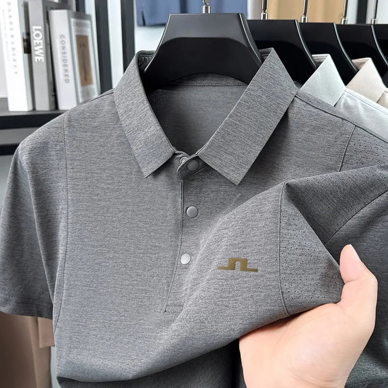 Designer Original New Men's Short-Sleeved Polo Shirt Lapel Button Stamp Vent Hole Minimalist Versatile Men's Daily Commuting Top