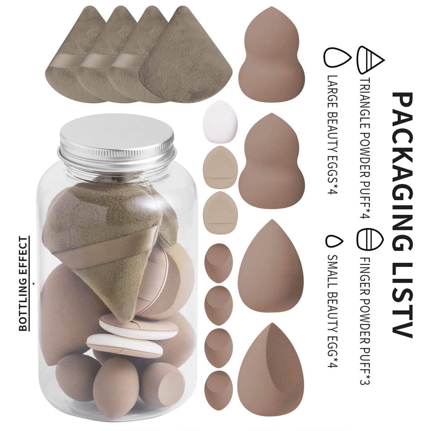 Powder Puff, 15pcs Creative Used for various shapes Storage bucket Dry & Wet Use Powder Puff For Makeup, Foundation