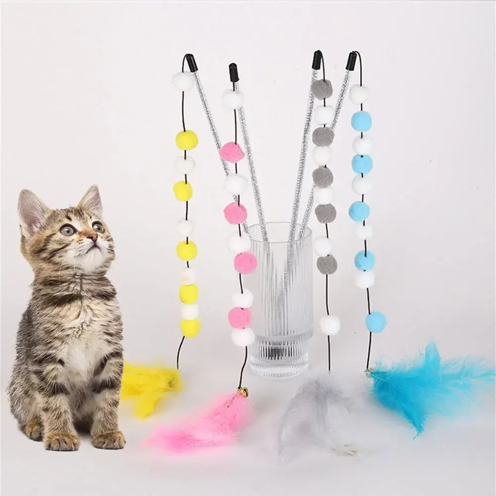 Kitten Cat Teaser Interactive Toy Rod With Bell And Feather Toys For Cats Teaser Interactive Toy Rod Pet Cats Toys Stick