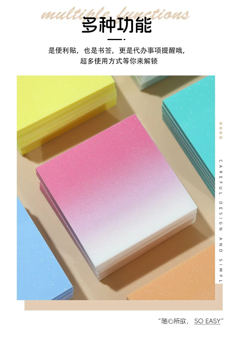 50Sheets Gradient Color Glitter Sticky Notes N times sticker PET Waterproof Memo pad Notepad School Stationery Office Supplies