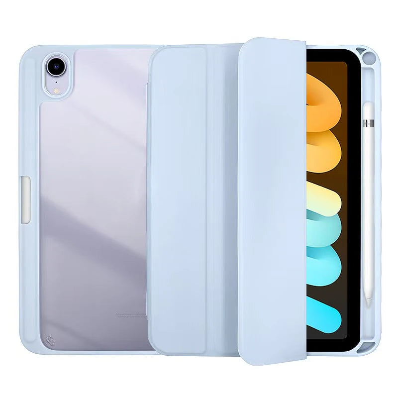 Flip Tablet Cover For iPad Mini 6 8.3'' 2021/Mini 7 2024 (A17 Pro) A2995 Acylic Back Case With Pencil Holder Auto Wake up /Sleep