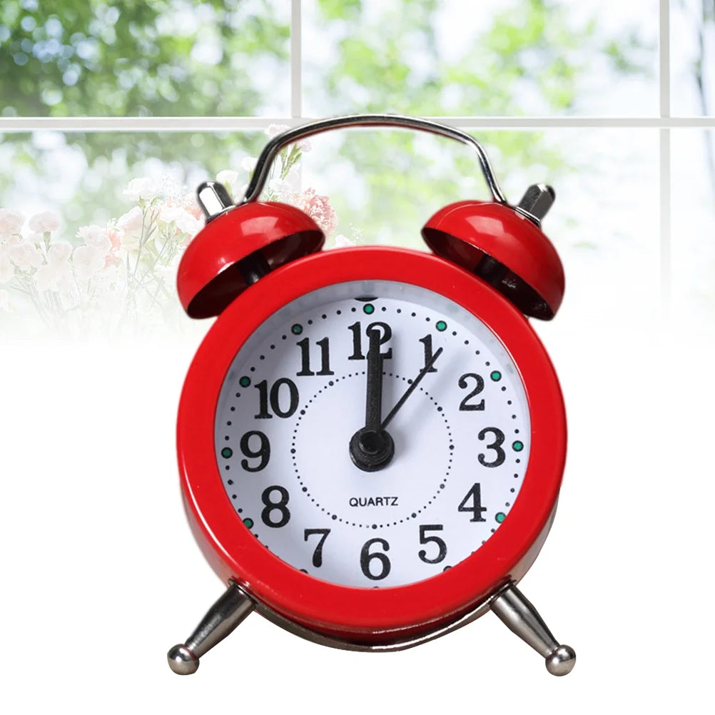Creative Metal Material Small Alarm Clock Garden Small Fresh Desktop Mini Alarm Clock Kids Alarm Clock(Red)
