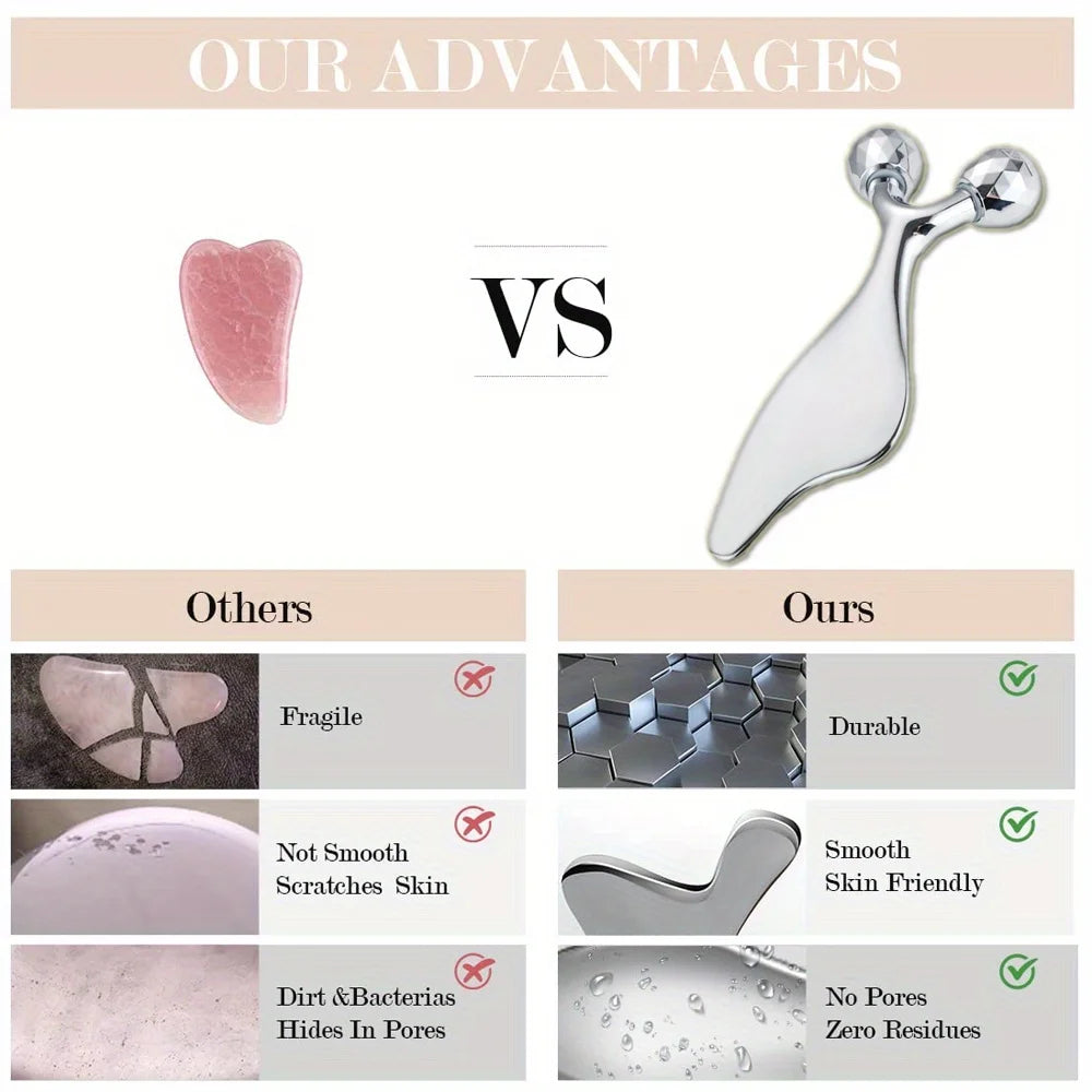 2 IN 1 3D Facial Massager & Gua Sha Massage Tool Cold Roller For Face Eyes Chin Lift Tightening Skin Tool Sculpting Beauty Tools