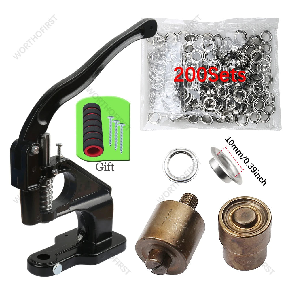 Stainless Steel Eyelets Grommet with Multifunctional Hand Press Tool Kit Round Rings Punch for Tarpaulin Curtains Leather Crafts
