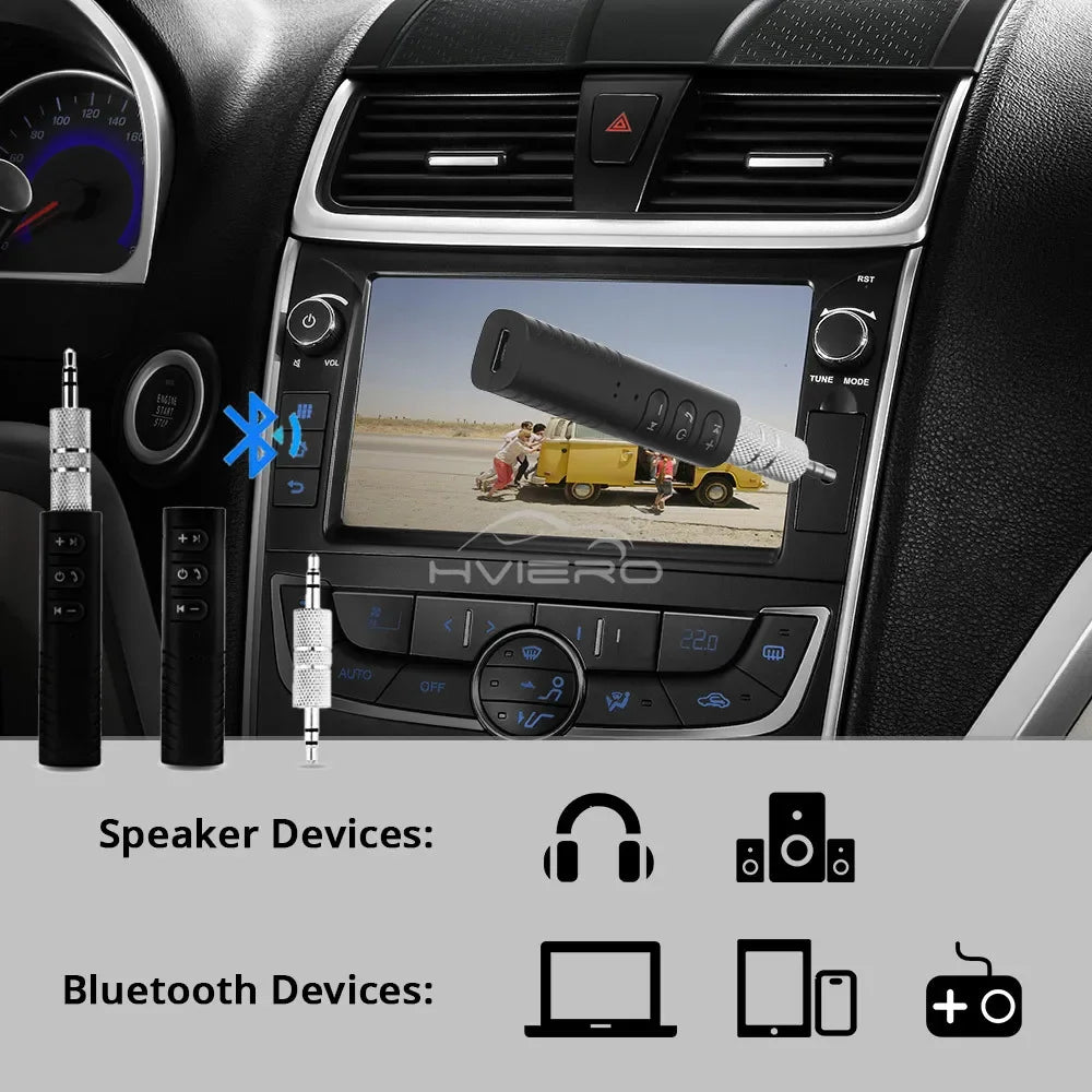 1X Wireless Bluetooth 5.0 Receiver Transmitter Adapter 3.5mm Jack Car Music Audio Aux A2dp Headphone Reciever Handsfree 5V Black