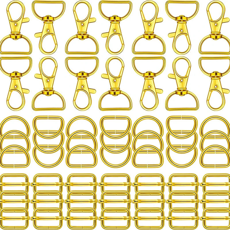25/40/56PCS Metal Snap Hooks Buckle Belt D Rings Keychain Tri-Glides Slide Center Bar For Bag Strap Belt Key Rings Leather Strap