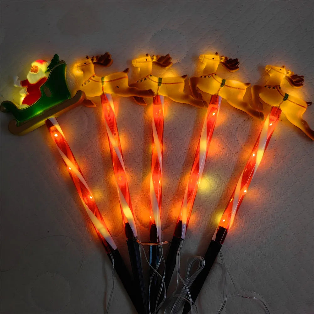 5pcs Solar LED Christmas Lights Set Santa Reindeer Design for Outdoor Patio Garden Lawn Decor Holiday Lights Waterproof 136