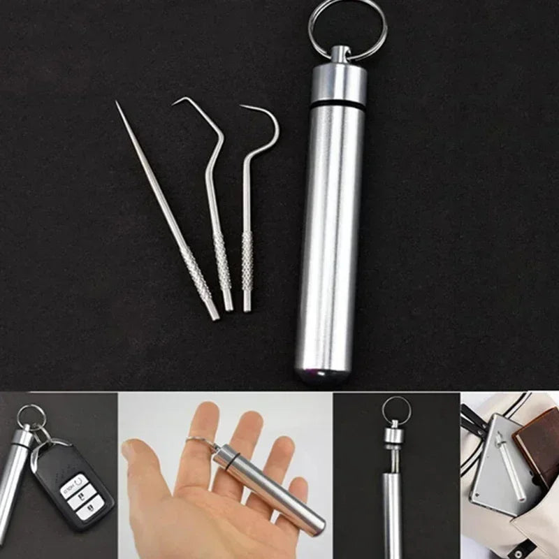 Portable Dental Tool Set Flossing Tooth Picking Tool Metal Stainless Steel Spiral Ear Pick Spoon Kit Oral Hygiene Tartar Removal