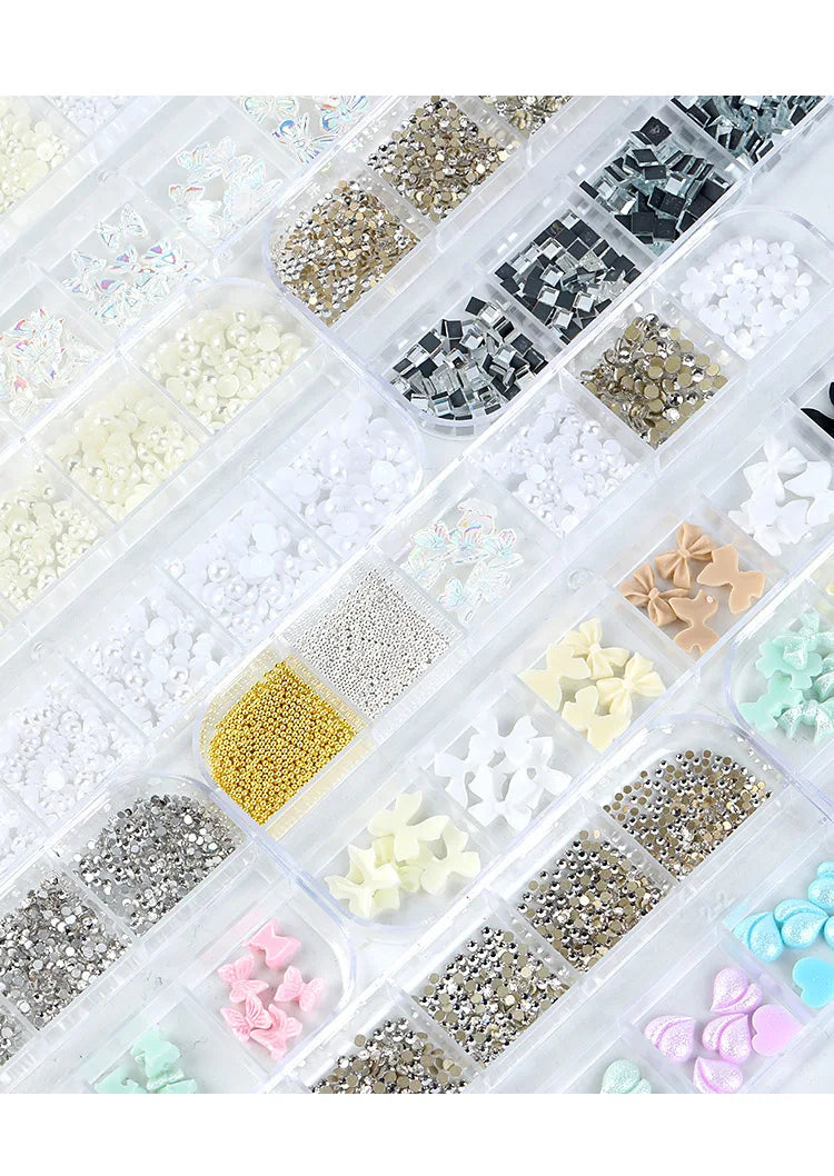 3D Nail Art Rhinestones Nail Decorations Gems Crystal Pearl Butterfly Half Beads Nail Art DIY Decoration Wholesale Mix Size