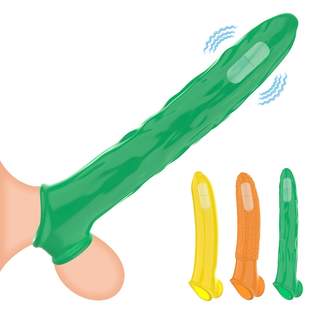 Vibrating Penis Sleeve Extension Condom Dick Glans Enlargement Cock Rings Delay Ejaculation Adult Goods Sex Toys For Men Couples