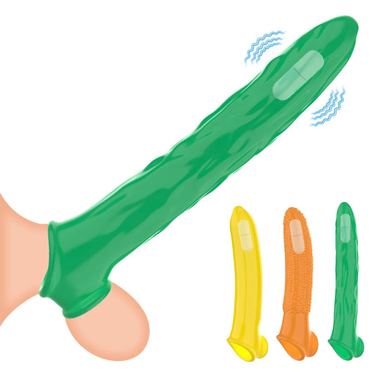 Vibrating Penis Sleeve Extension Condom Dick Glans Enlargement Cock Rings Delay Ejaculation Adult Goods Sex Toys For Men Couples