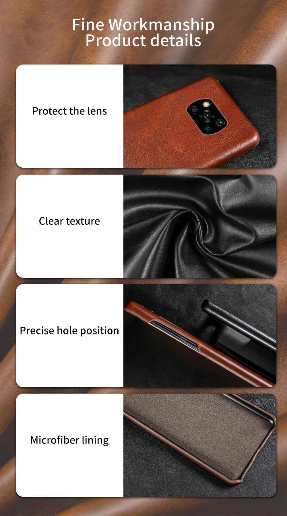 Genuine Leather Phone Case For Xiaomi Poco Series Cover Hand Made Oil Wax Pattern X3 X4 M3 M4 M5 F1 F2 F3 F3GT F4 F4GT C40 C50
