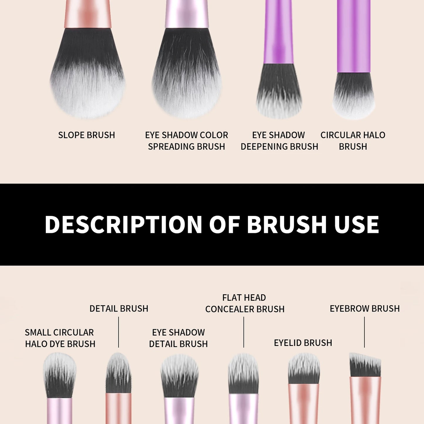 10 professional makeup brush set, portable small long tube, multi-functional face and eye makeup tools, daily makeup