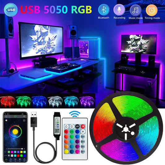 Bluetooth LED Strip Lights Smart SMD 5050 APP Remote Control Flexible Ribbon Diode Lamp Tape TV Backlights Game Room Home Decor