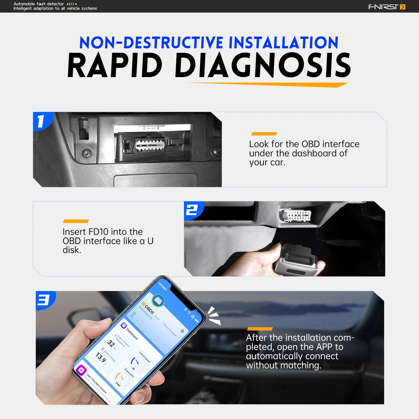 FNIRSI FD10 Car OBD2 Scanner Code Reader Clear Error OBD Diagnostic Tool IOS Android BluetoothV5.1 Check Engine Light Car Repair