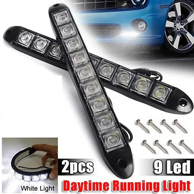 2Pcs 9 LED 12V Car Daytime Running Light  Flexible Waterproof Fog Day Driving Head Lamp