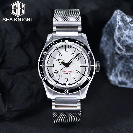 SEA KNIGHT Men Diving Watch 200M Waterproof C3 Luminous 316L Steel Mesh Belt Sapphire Crystal NH35A Automatic Mechanical Watch