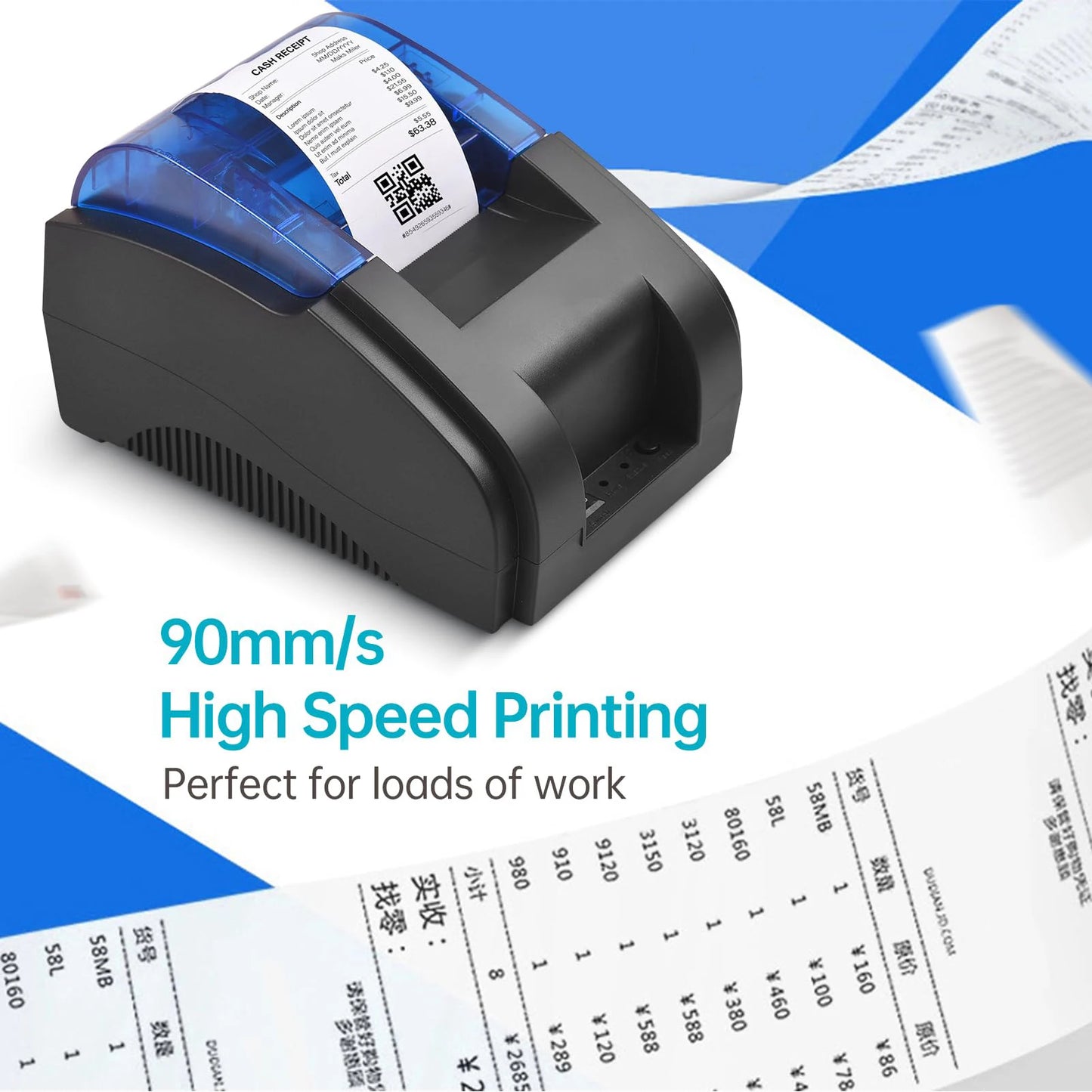 Desktop 58mm Bluetooth Wireless Thermal Portable Printer Receipt Bill POS  Compatible with Windows/Linux/Mac/Android/iOS Systems