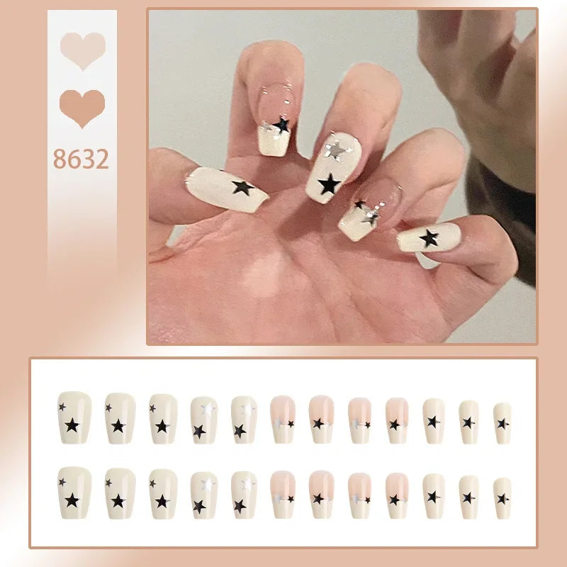 24Pcs/Set Yellow Lemon French Handmade Fake Nails Full Coverage Design Stick Wearing False Nails Artificial Press on Nail Tips