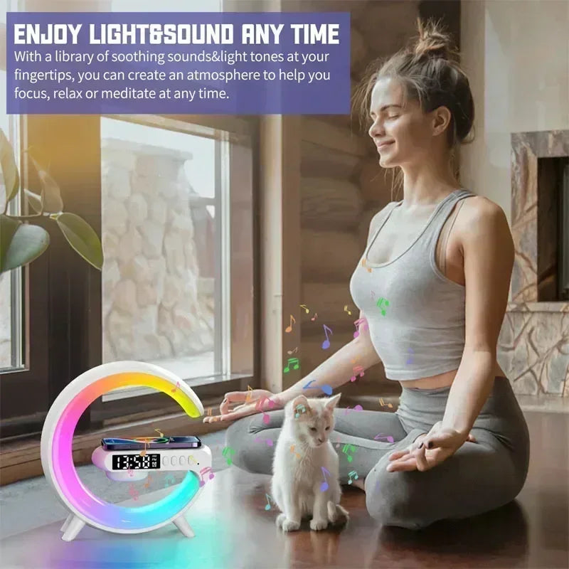 Multifunction Wireless Charger Pad Stand Speaker TF RGB Night Light 15W Fast Charging Station for iPhone Samsung Xiaomi Huawei