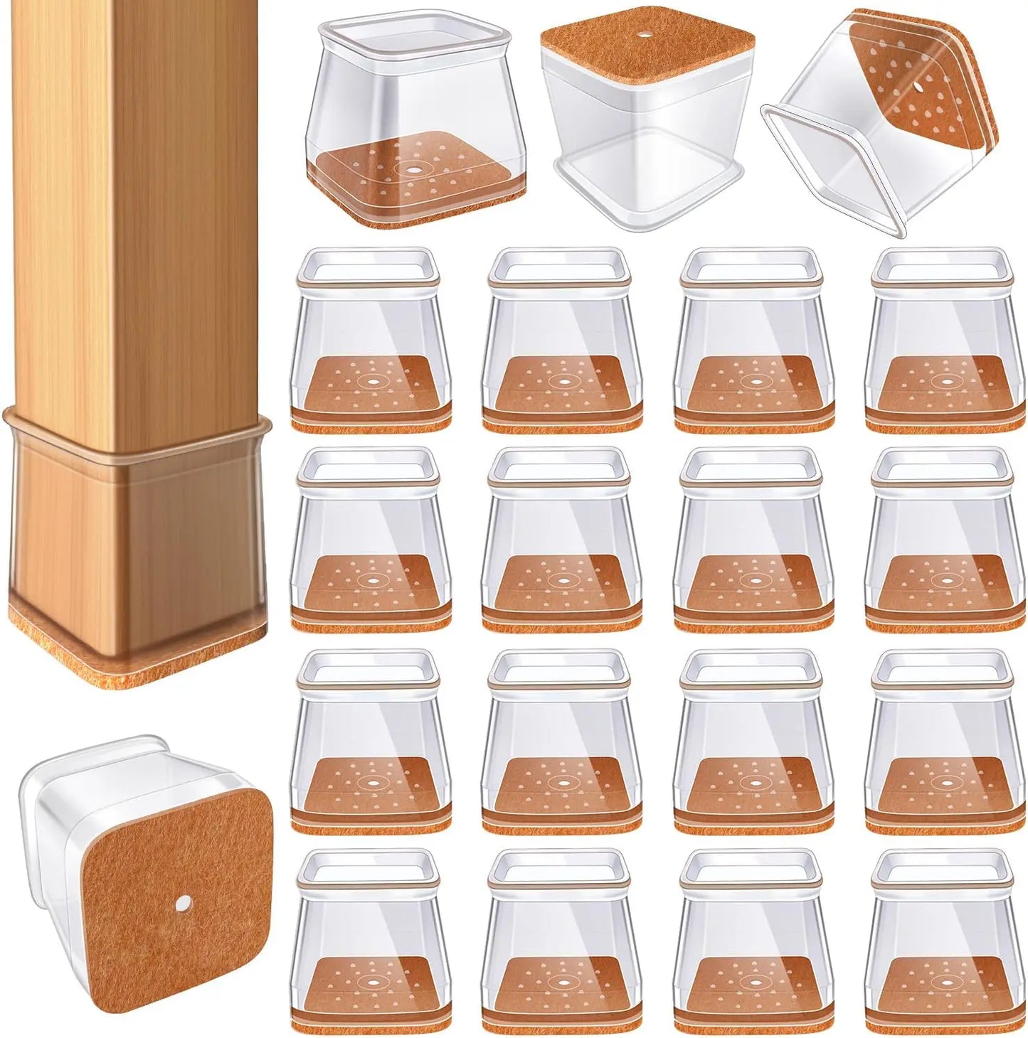 24Pcs Chair Leg Floor Protectors for Hardwood Floors, Silicone Chair Caps Covers Furniture Pads Sliders W/ Wrapped Felt Bottom