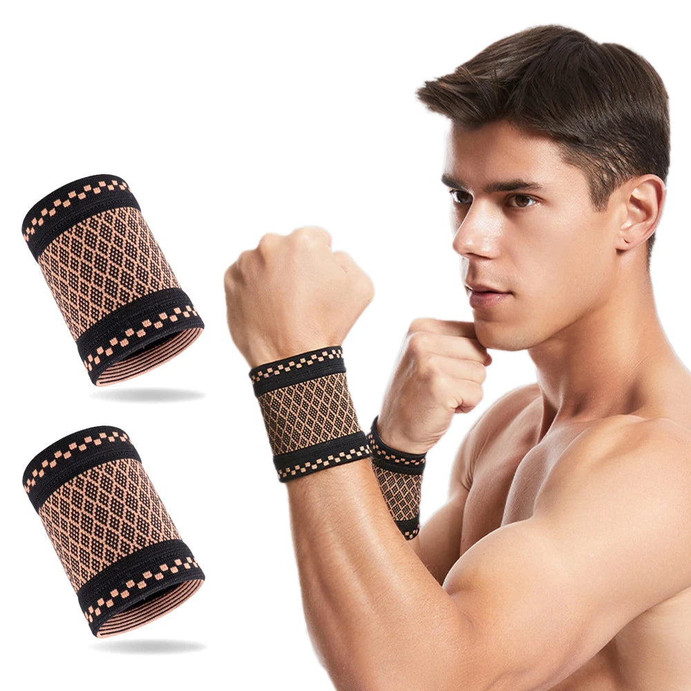 1Pair Copper Compression Wrist Sleeve Compression Wrist Supports for Men and Women Tennis, Sport, Fitness Workout, Carpal Tunnel