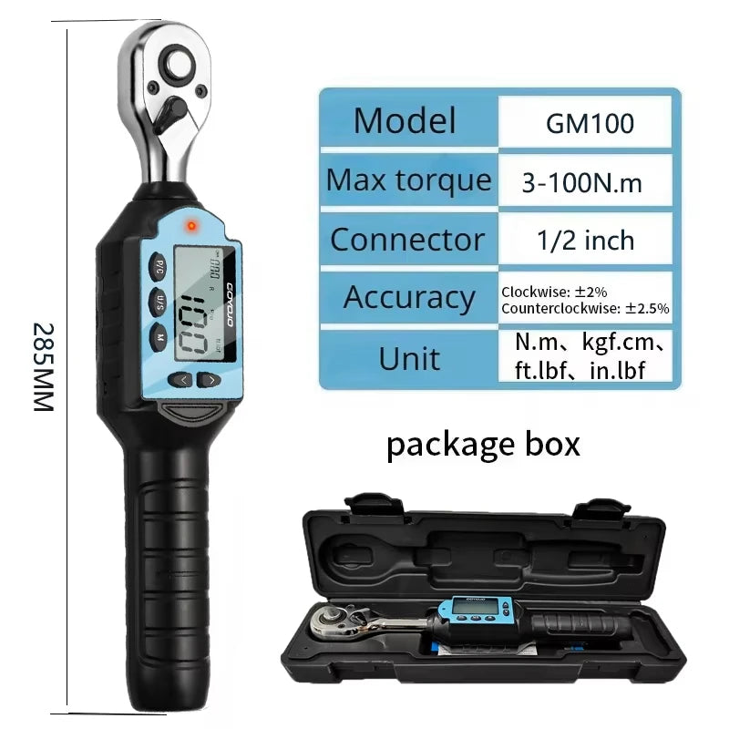 New Digital Preset Torque Wrench 1/2" 3/8" 1/4"  Bidirectional Ratchet Head Professional Adjustable Bicycle Repair Hand Tools