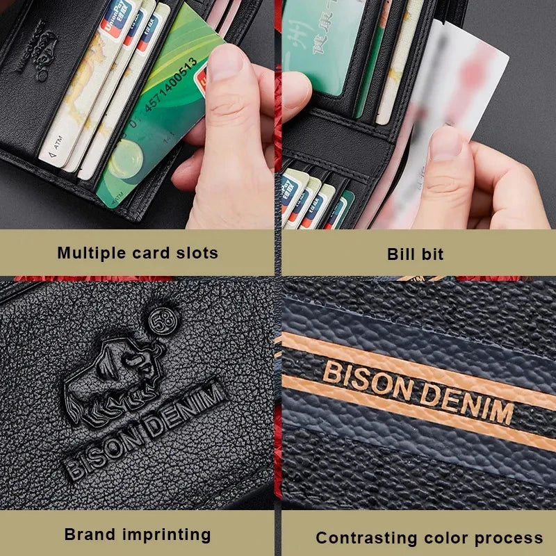 Fashion Design Men's Bifold Wallet Genuine Leather Wallet Business Anti-Theft Credit Card Bag