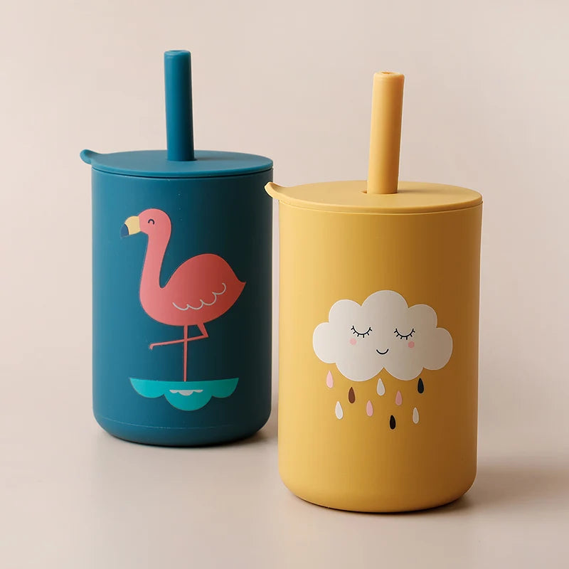 TYRY.HU 1Pc Baby Feeding Straw Cup Baby Cartoon Learning Feeding Cup Food Grade Silicone Toddler Water Bottle Tableware BPA Free