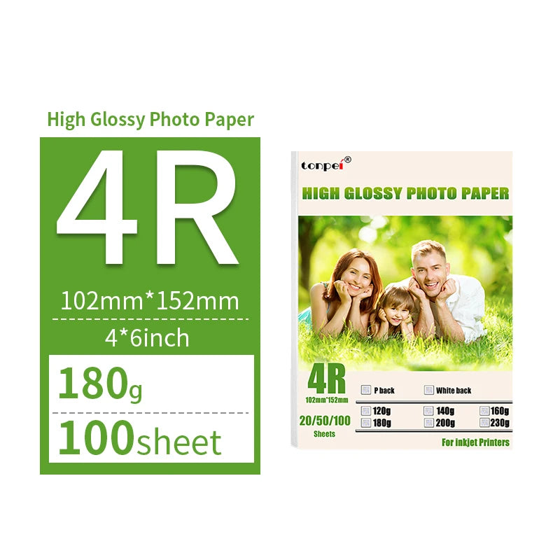 Multi Specification High Gloss Photo Paper 3R 4R 5R A4 Photo Printing Paper Inkjet Printer 180G Glossy Single-Sided Photo Paper