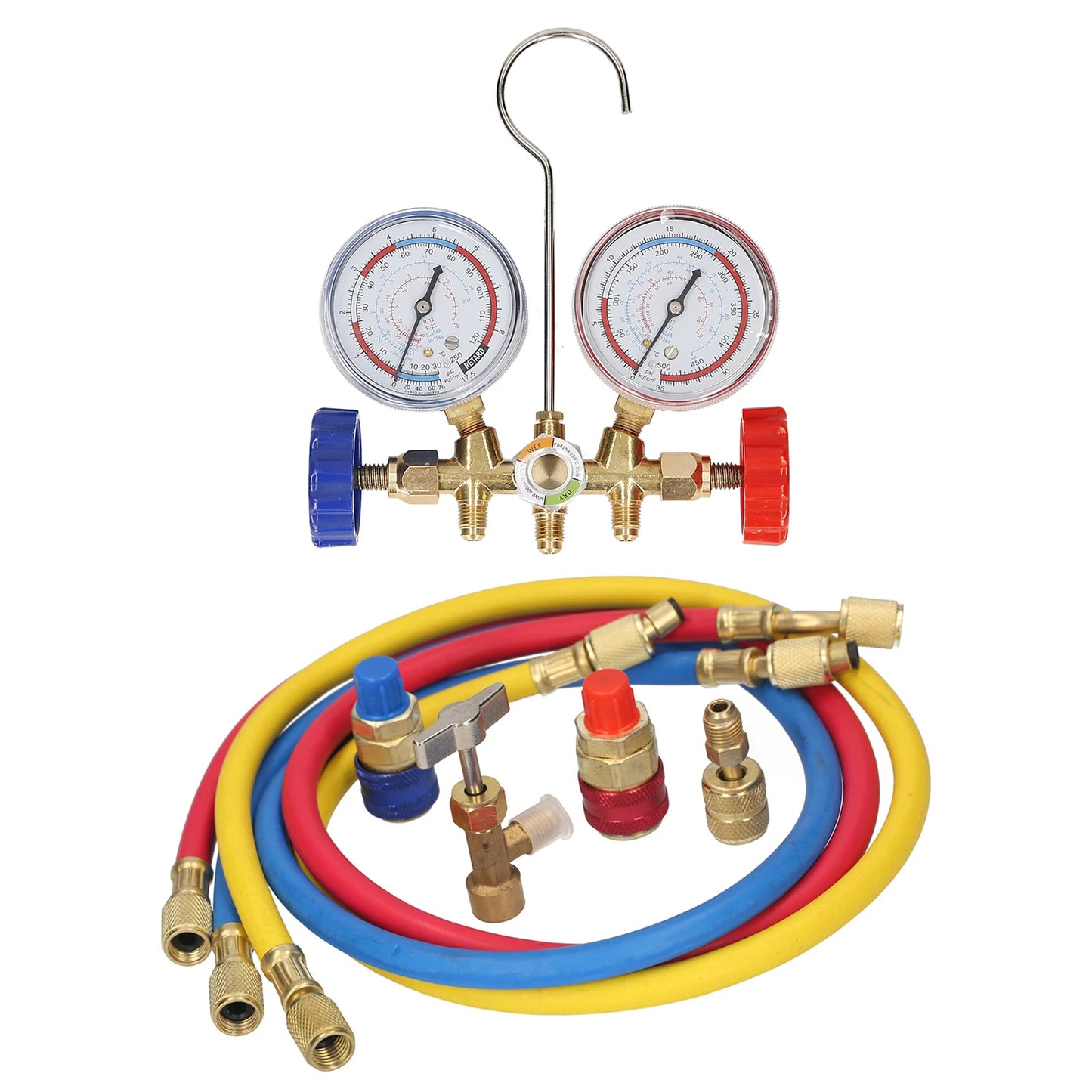 2024 Air Condition Gauge for R12 R22 R-404A R-134a Refrigerants, Manifold Gauge Manometer Valve 500psi with Visual Mirror