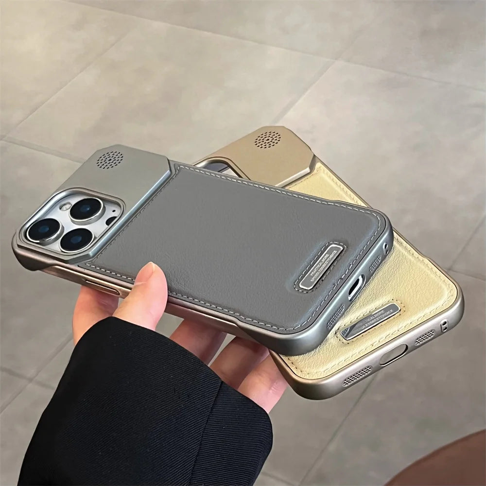 Luxury Classic Leather Magnetic Frameless Phone Case For iPhone 15 16 17 Pro Max Air Plus 14 13 12 11 Plating Protection Cover