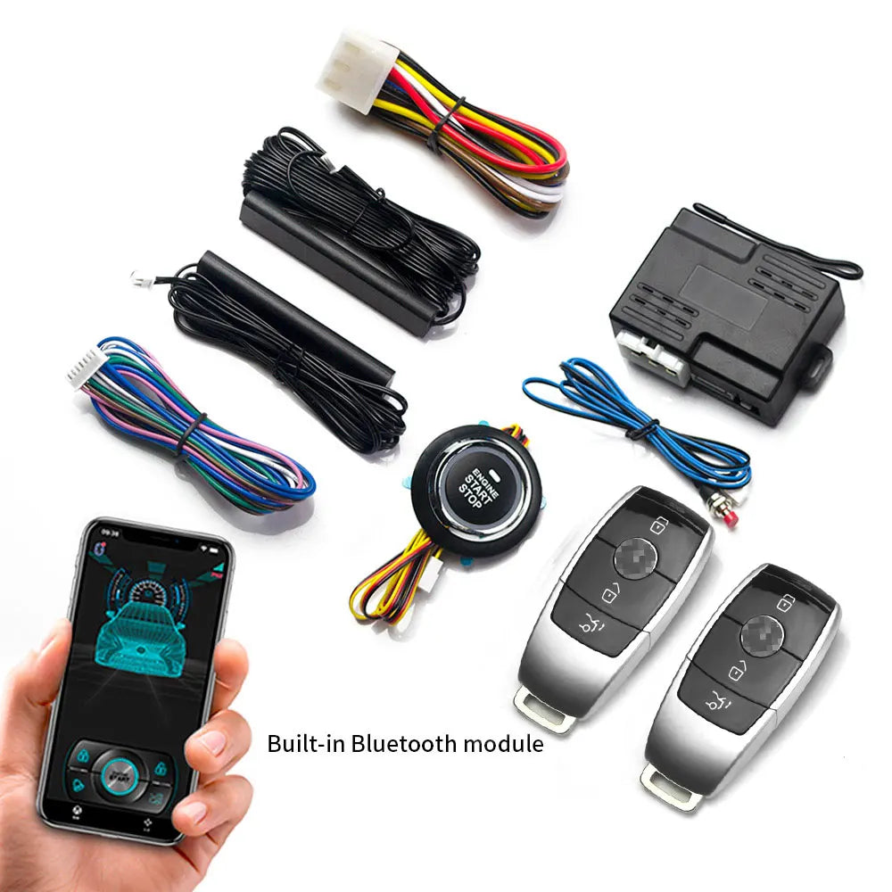 Universal Car Push Button Start Stop Keyless Entry Starter System Cell Phone Bluetooth APP PKE Remote Control Ignition Car Alarm
