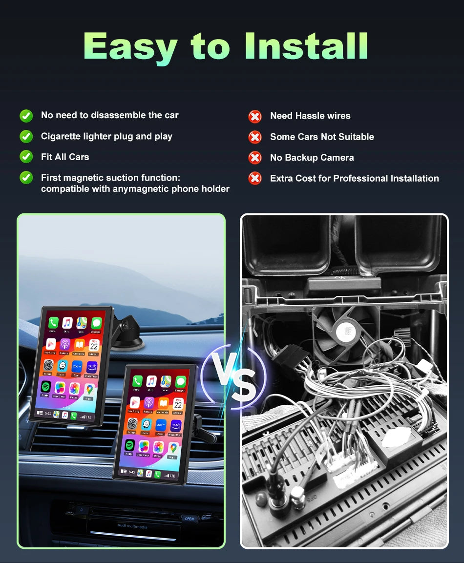 7 inch Portable Multimedia Player Carplay AI Screen IPS Touch Screen GPS Navigation Bluetooth Support Horizontal/Vertical Screen