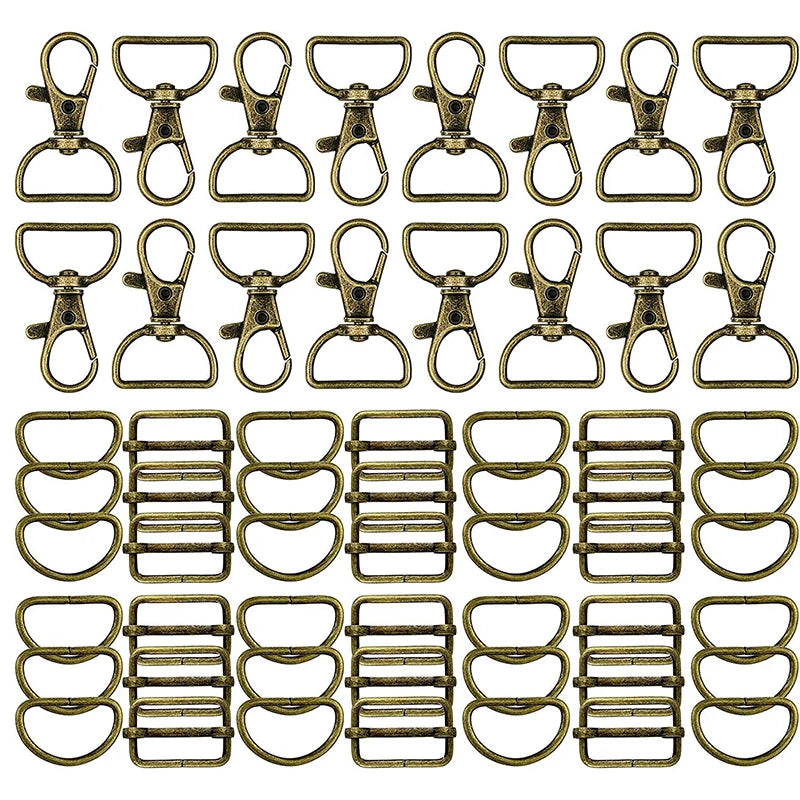 25/40/56PCS Metal Snap Hooks Buckle Belt D Rings Keychain Tri-Glides Slide Center Bar For Bag Strap Belt Key Rings Leather Strap