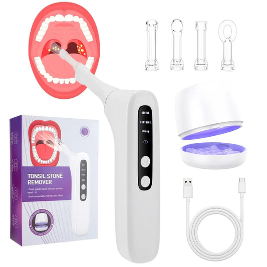 Electric Vacuum Tonsil Stone Removal Kit 3-Level Suction Fight Bad Breath Instant Suction Tonsil Cleaner with UV disinfection