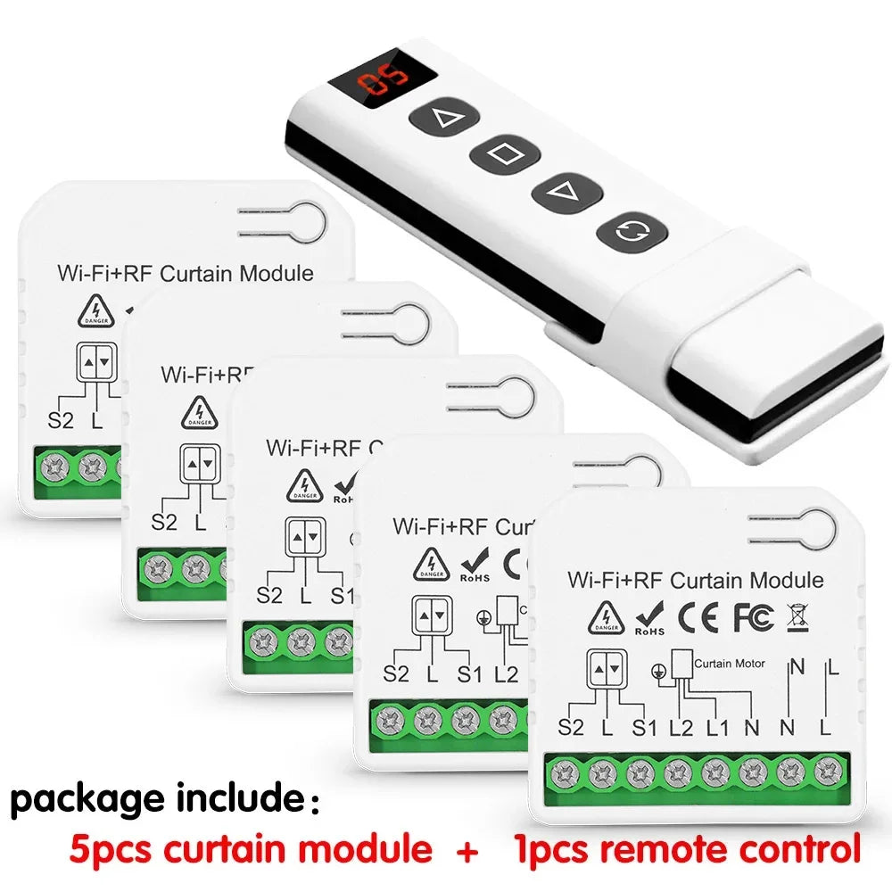 Wifi Rf Curtain Switch Tuya Smart Life Roller Shutter Module 433mhz 5-IN-1 Remote Control,for Garage Door Window Blinds Alexa
