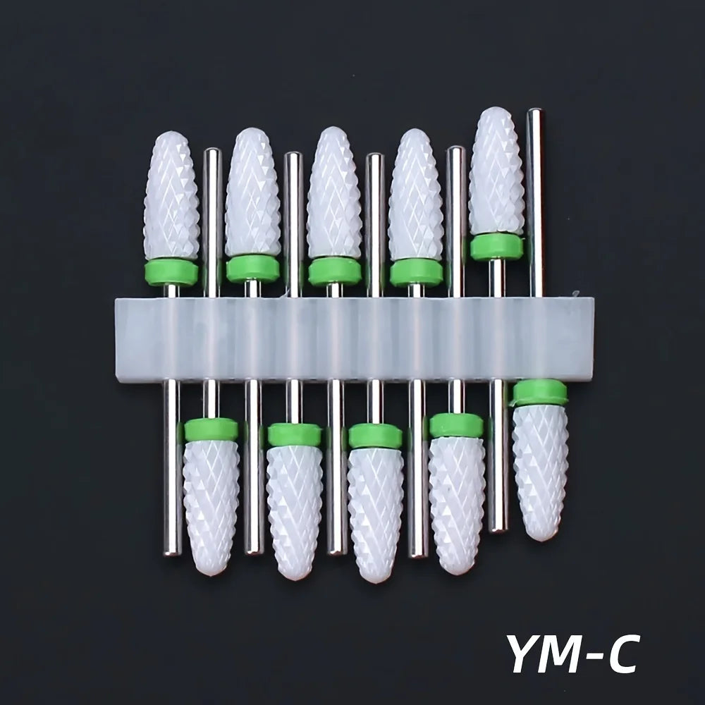 10pcs Ceramic Nail Drill Bits Set, Electric Manicure & Pedicure Milling Cutter, For Nail Polishing Machine
