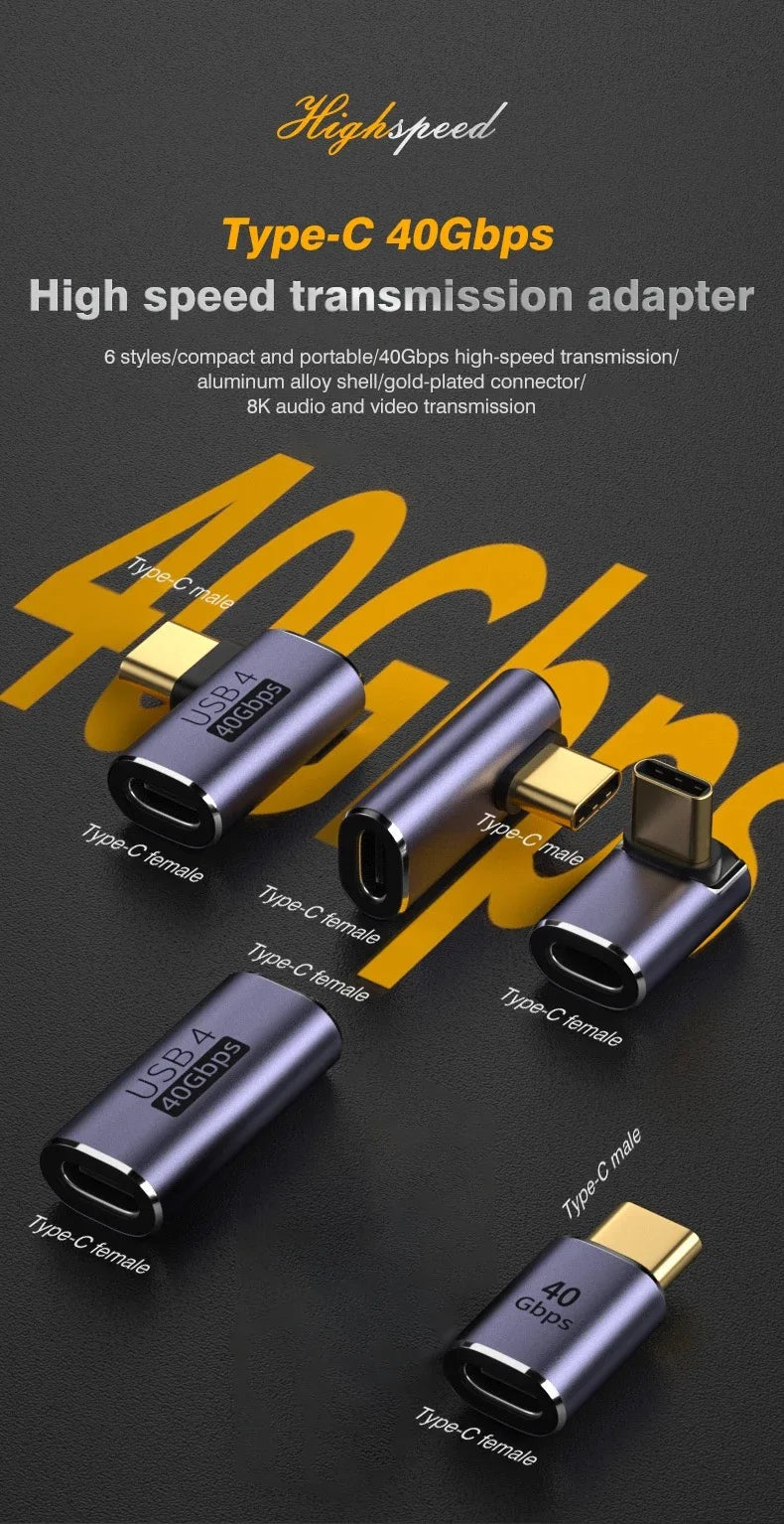 USB4.0 40Gbps OTG type C 90 degree Adapter 100W 5A USB C to Type C Fast Charging Converter USB C Data Adapter For Macbook 8K60HZ