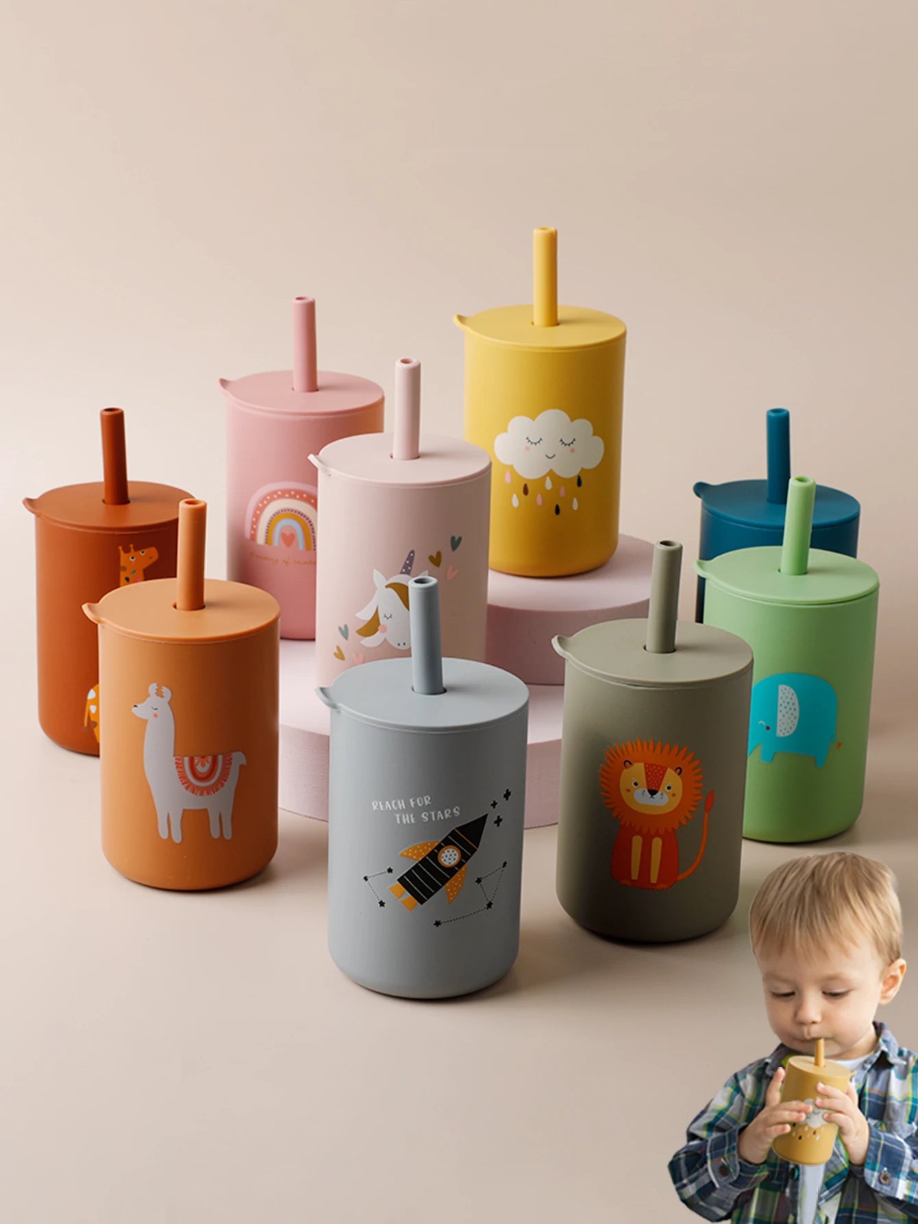 TYRY.HU 1Pc Baby Feeding Straw Cup Baby Cartoon Learning Feeding Cup Food Grade Silicone Toddler Water Bottle Tableware BPA Free